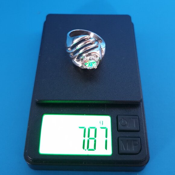 Bold Vintage Sterling Silver Cubic Zirconia Statement Ring – Size 7 - Picture 12 of 14